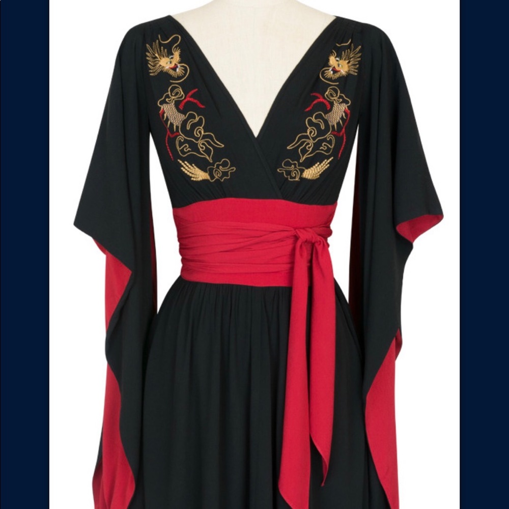 Amaya Dress in Black with Dragon Embroidery